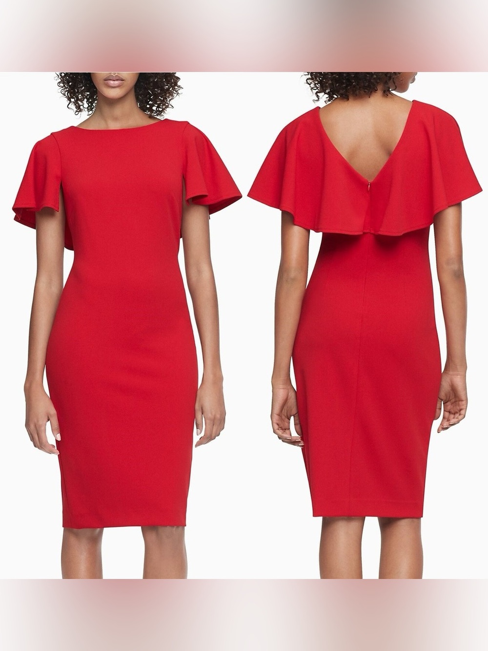 Calvin Klein women’s red stretch crêpe flutter Sleeve cape, dress